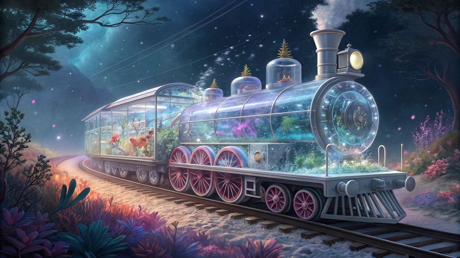 Surreal Glass Train Chugs Through Ethereal Aquatic Worlds