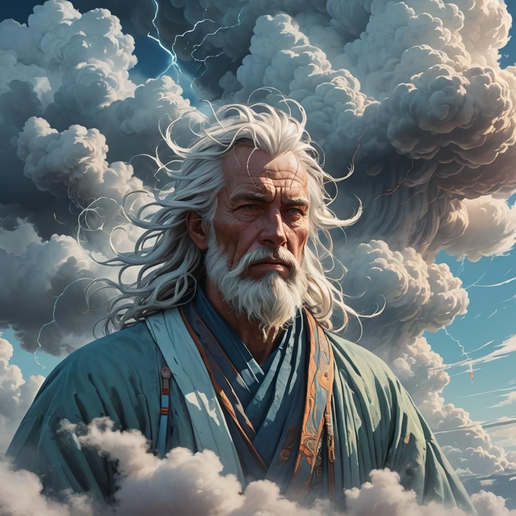 Wind God in Swirling Clouds: Fantasy Concept Art