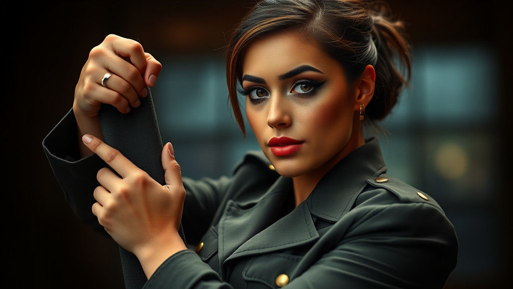 Voluptuous Woman in Military Uniform Lifts Man