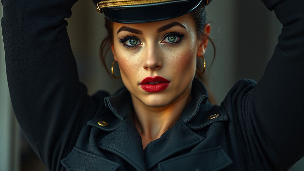 Strong Blonde Woman in Military Uniform Portrait