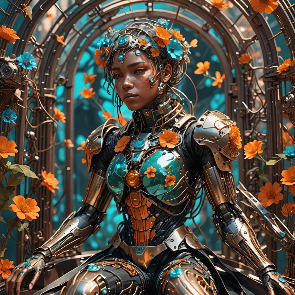 Cyborg Hamster in a Metallic Garden