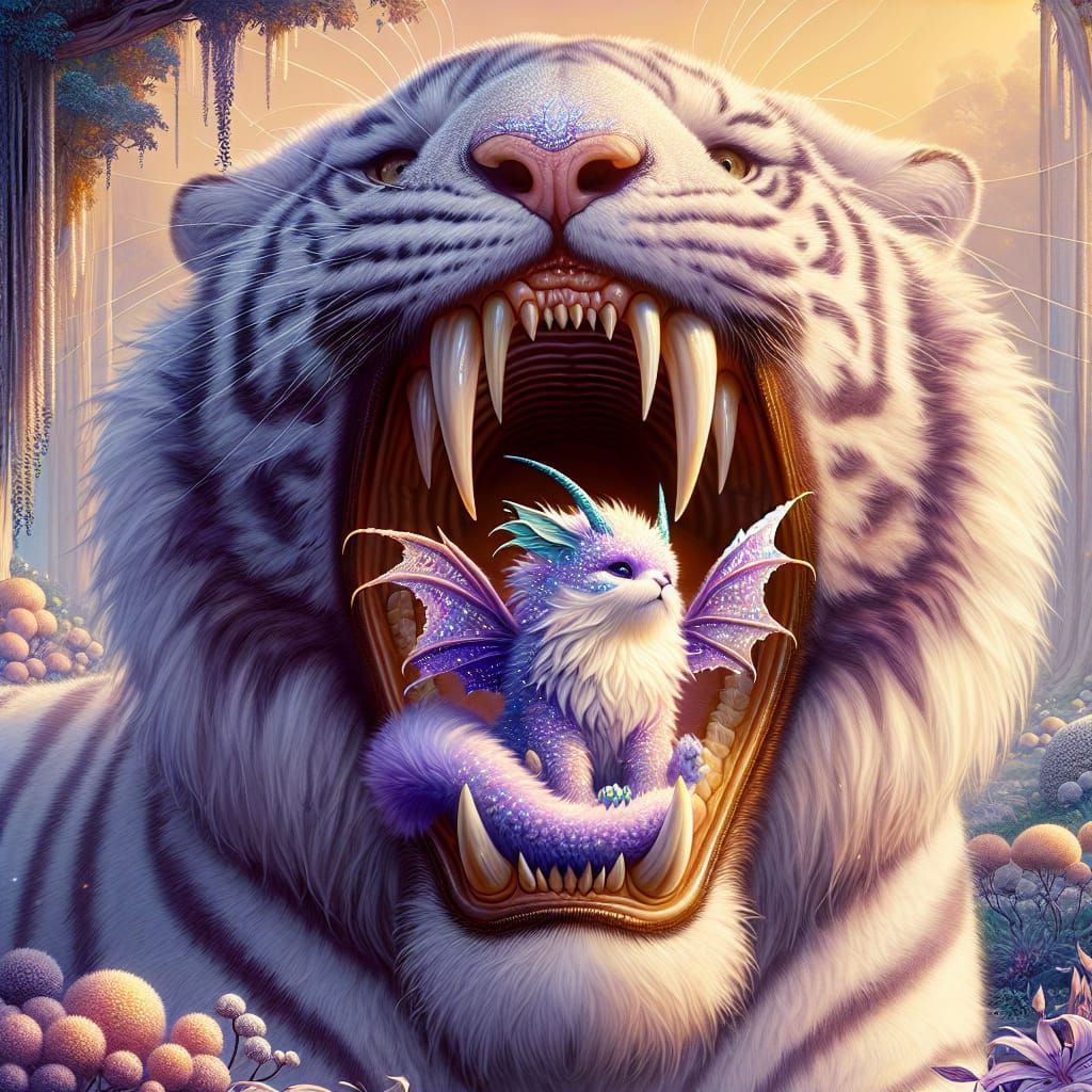 Dragon's Cozy Den: A Tiger's Gentle Grin