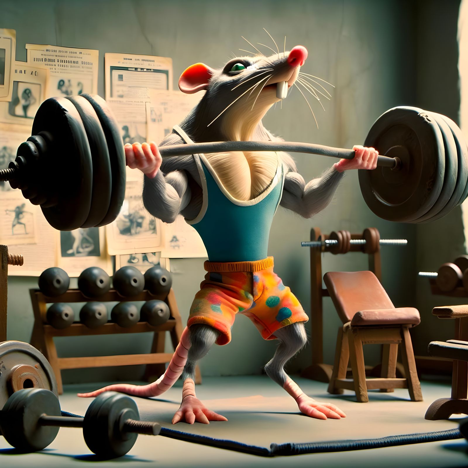 Determined Gym Rat in Vintage Gym Setting