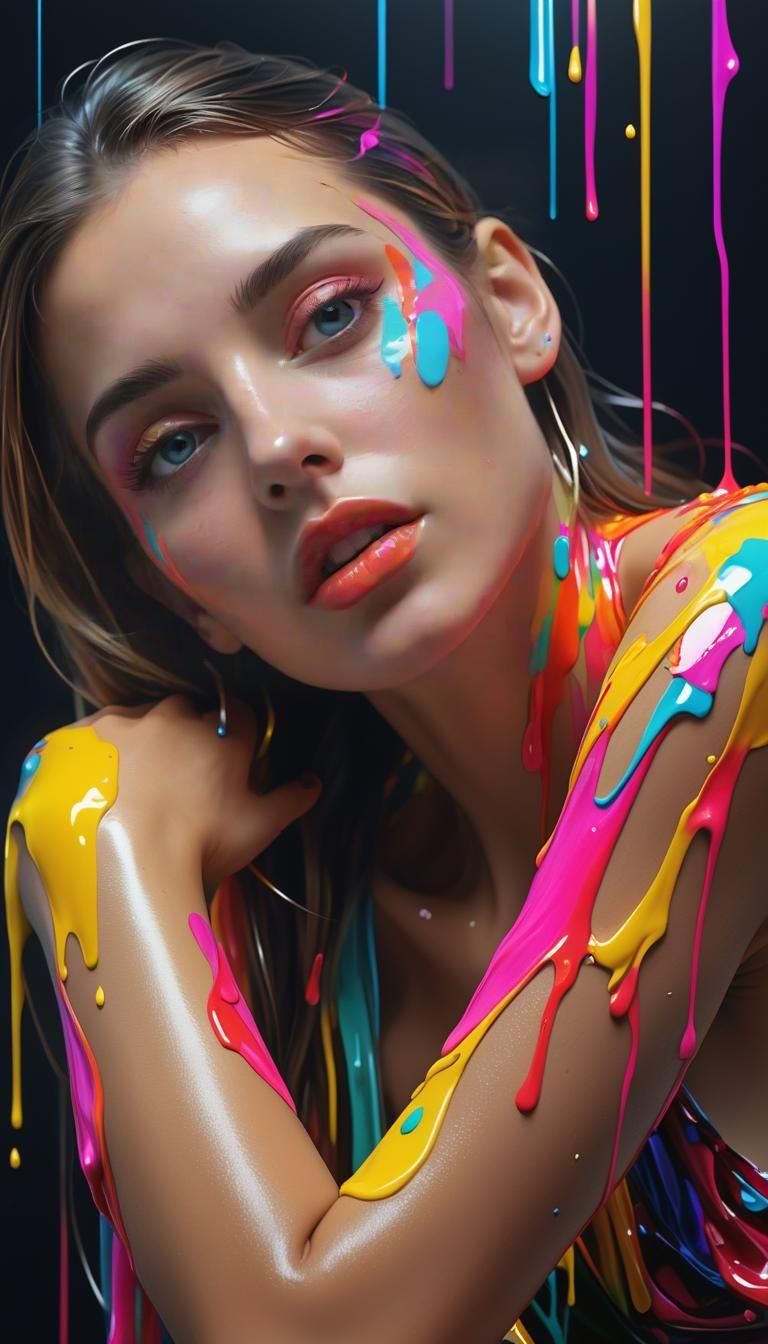 Abstract Neon Woman Portrait in Photorealistic Style