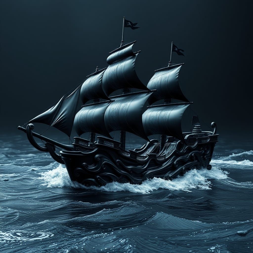 Black Liquid Pirate Ship with Rage Waves