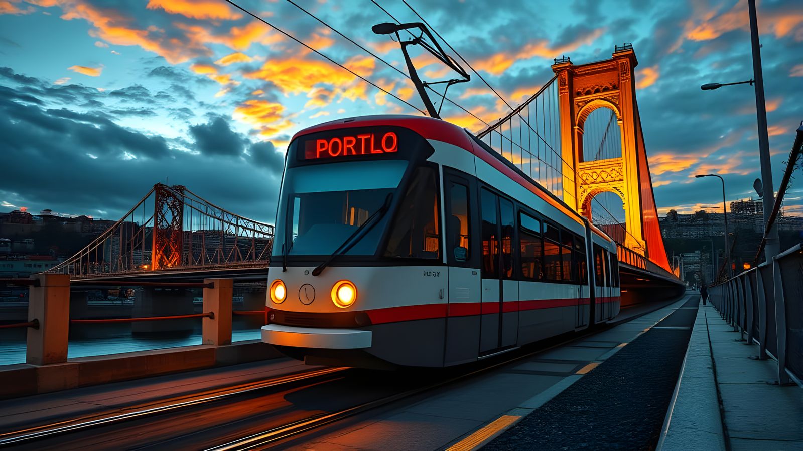 Porto Tram on Ponte Maria Pia Bridge, Hyperrealistic Concept...