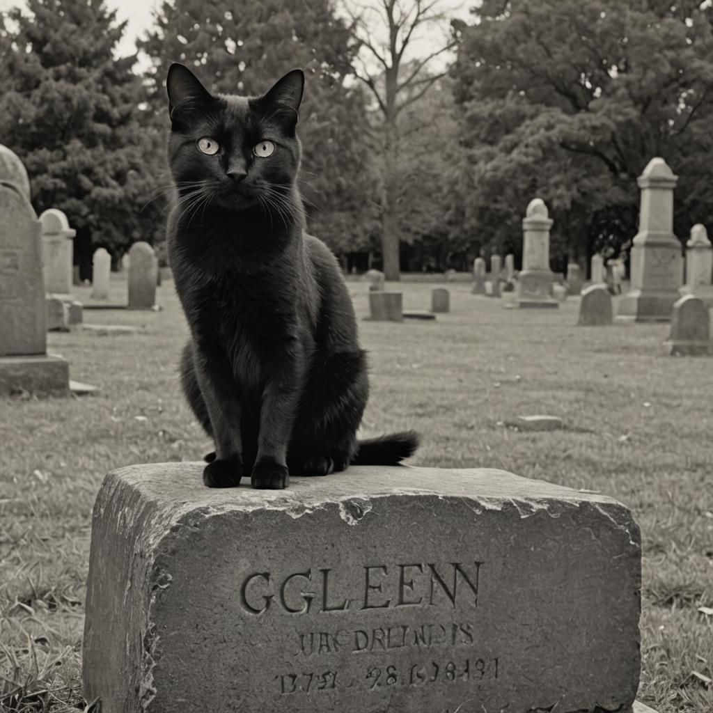 Black Cat on Tombstone of Glen