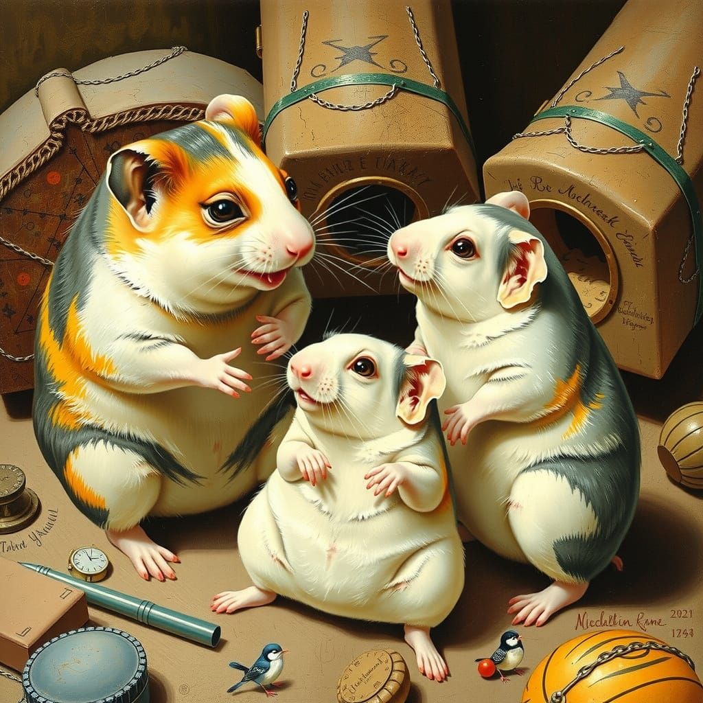 Hamsters in Escher and Uderzo Style
