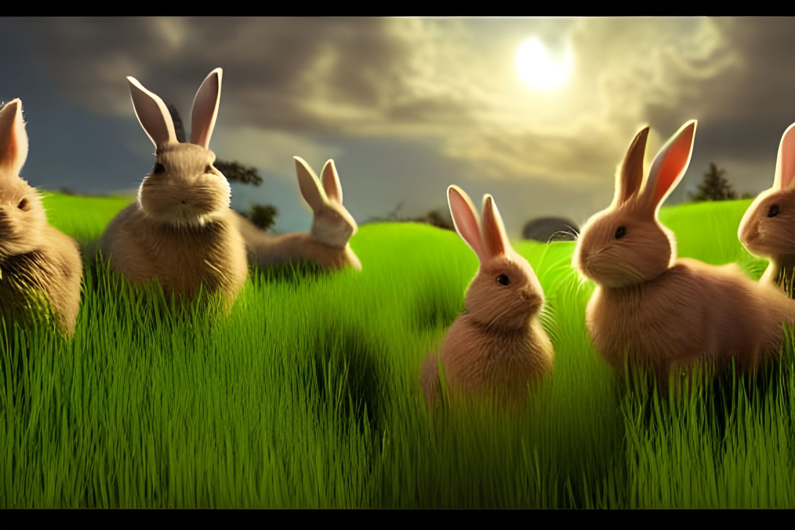 Bunnies in Grassy Field on a Sunny Day