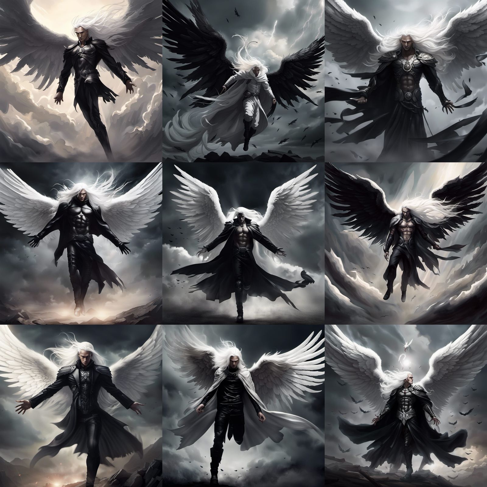 Fallen Archangel with Black Wings in Flight