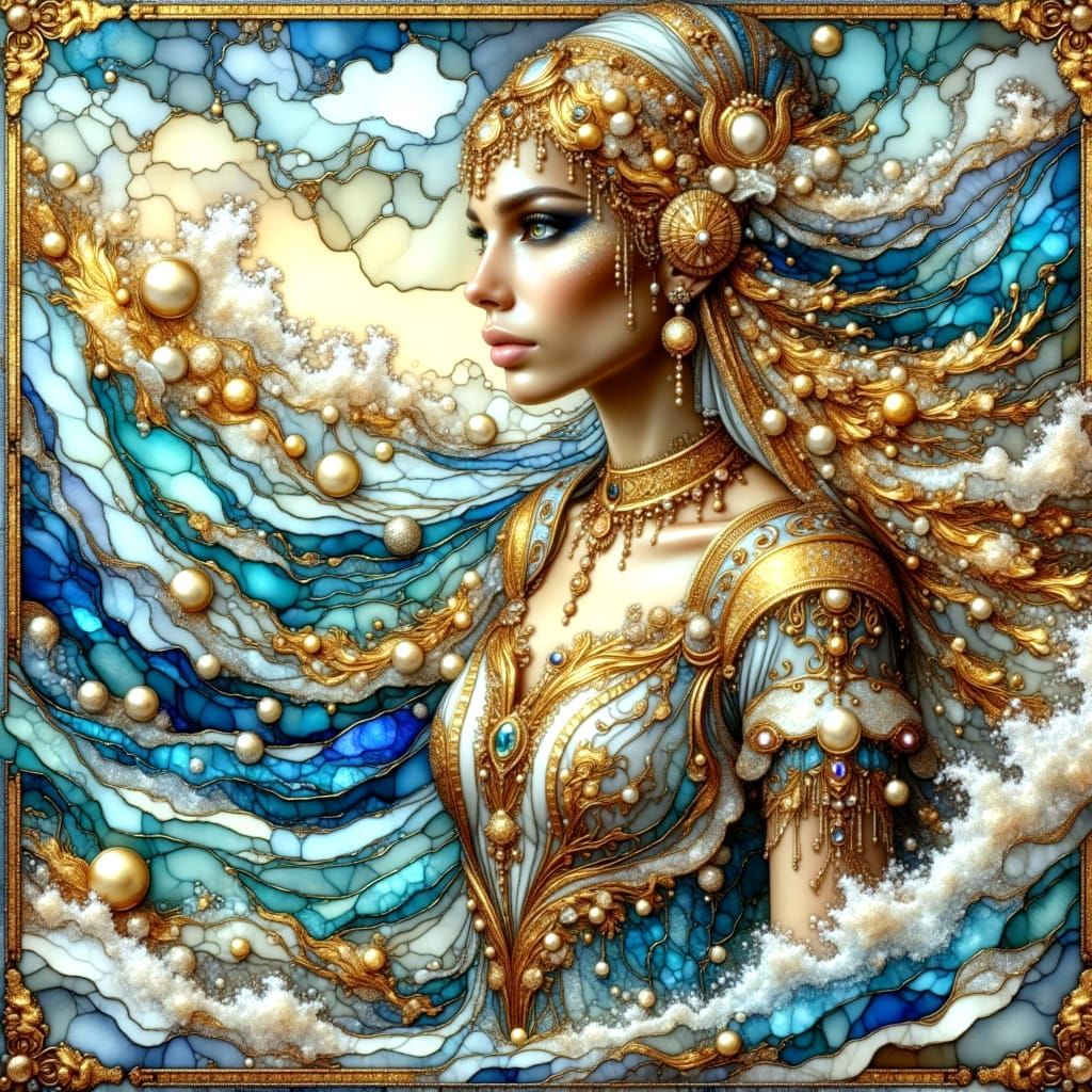 Ethereal Ocean Goddess Portrait in Vibrant Colors