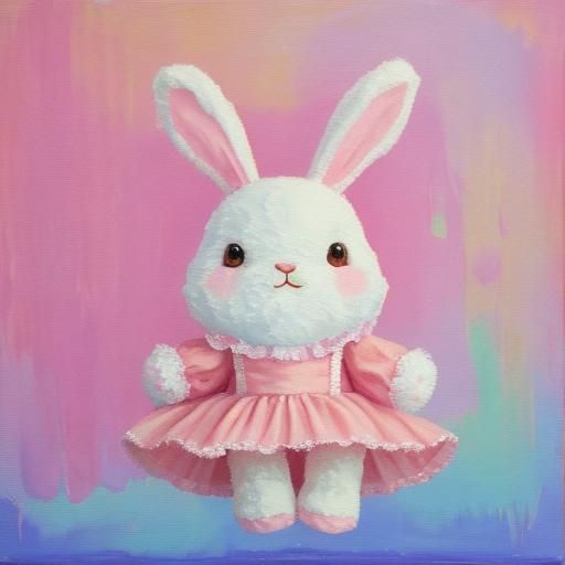Easter Bunny with Teddy in Expressionist Oil Painting