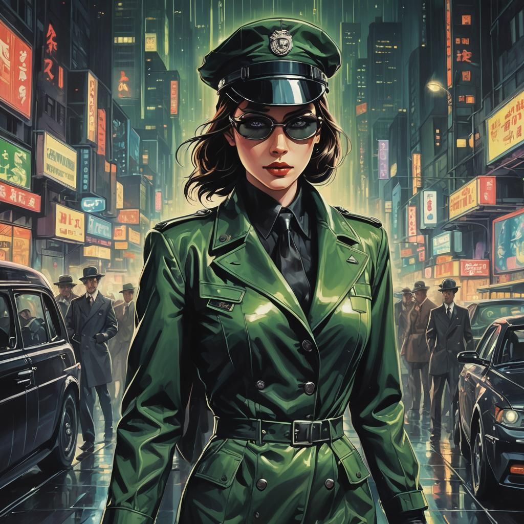 Cyberpunk Green Hornet in Film Noir Style