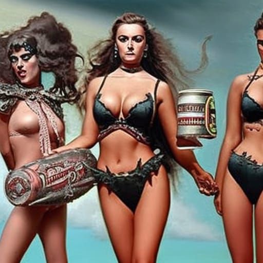 Bikini girls selling "PigMud" energy drink