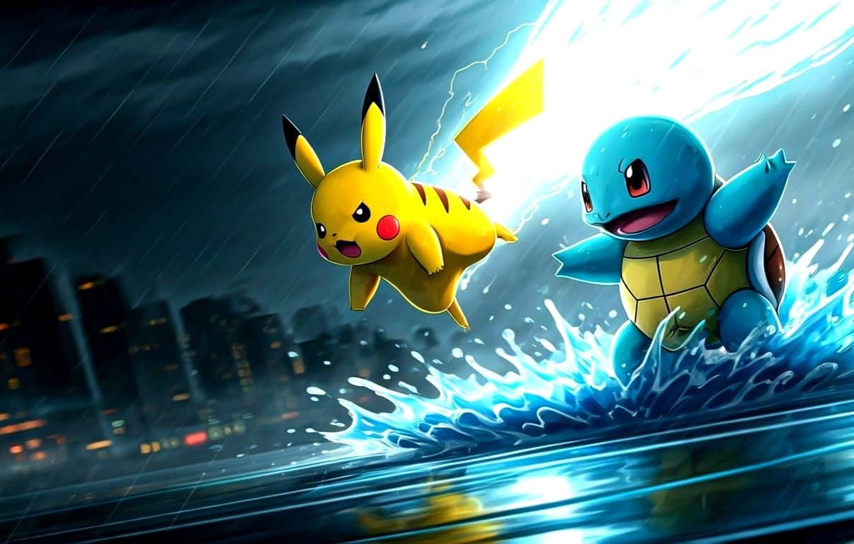 Pikachu vs Squirtle: Anime Style Battle