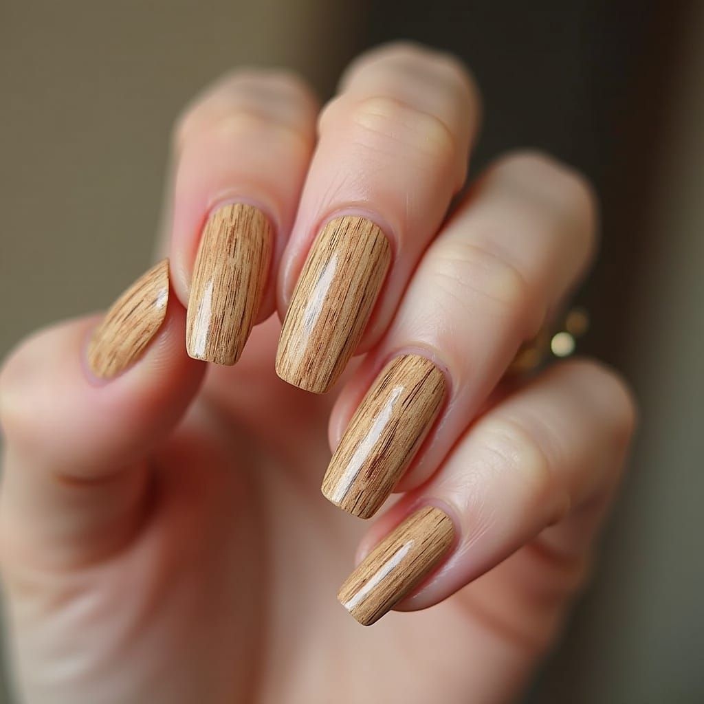 fake fingernails made from oak wood with the wood grain alre...