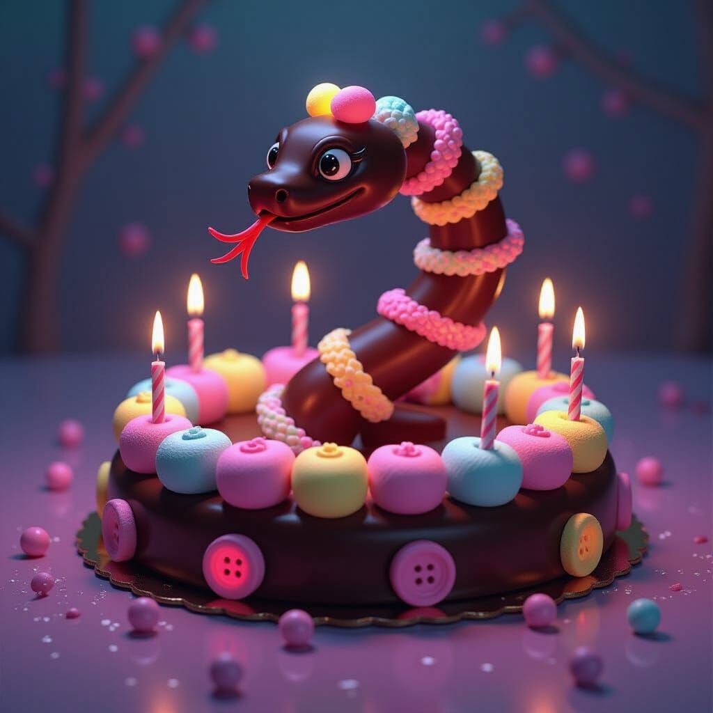 Whimsical Chocolate Snake Cake with Glowing Marshmallows and...