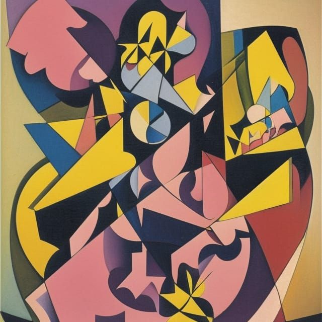 Abstract Pink Flowers in Cubist Style