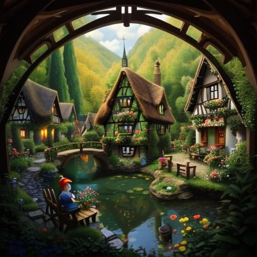 Art Nouveau Fairy Tale Miniature Alpine Village