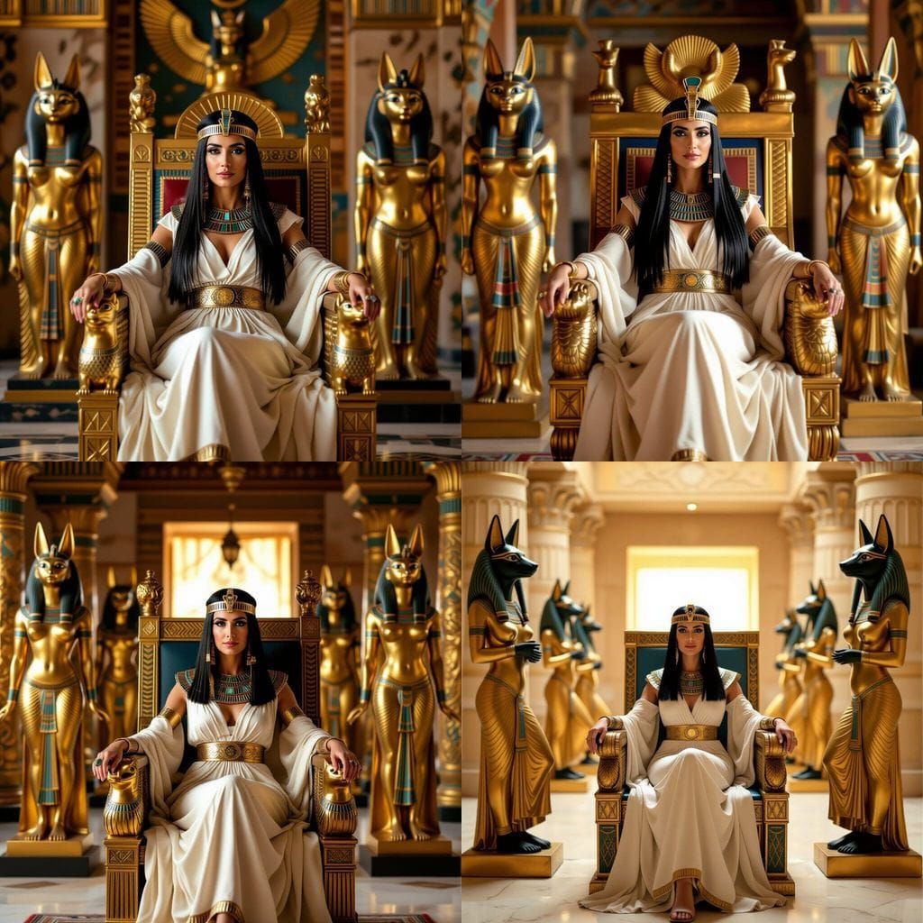Cleopatra on Her Throne Surrounded by Bastet