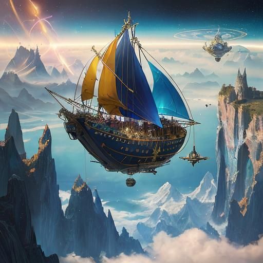 Surreal Spaceship Amidst Cosmic Phenomena in Magical Realism