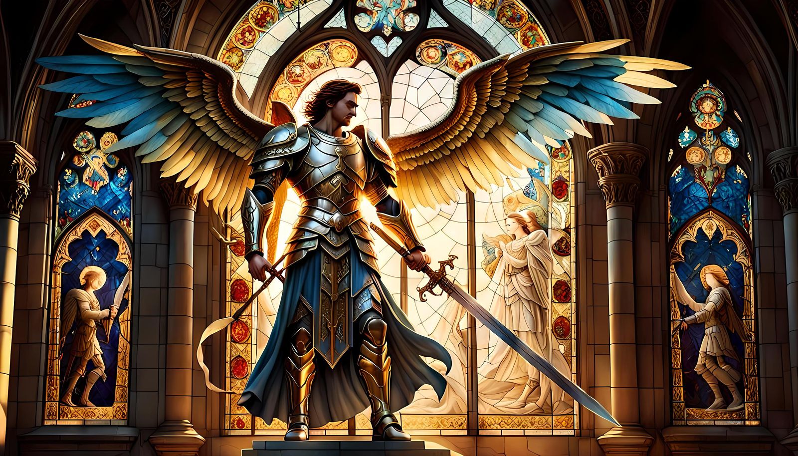 Archangel Michael: Gothic and Romanesque Fusion Artwork