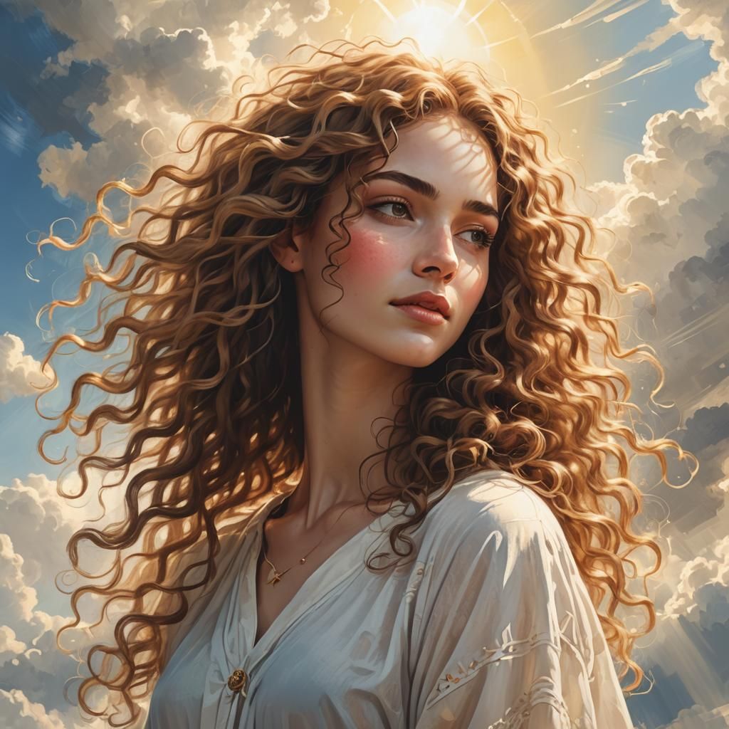 Artistic Sketch of Woman with Long Curly Hair