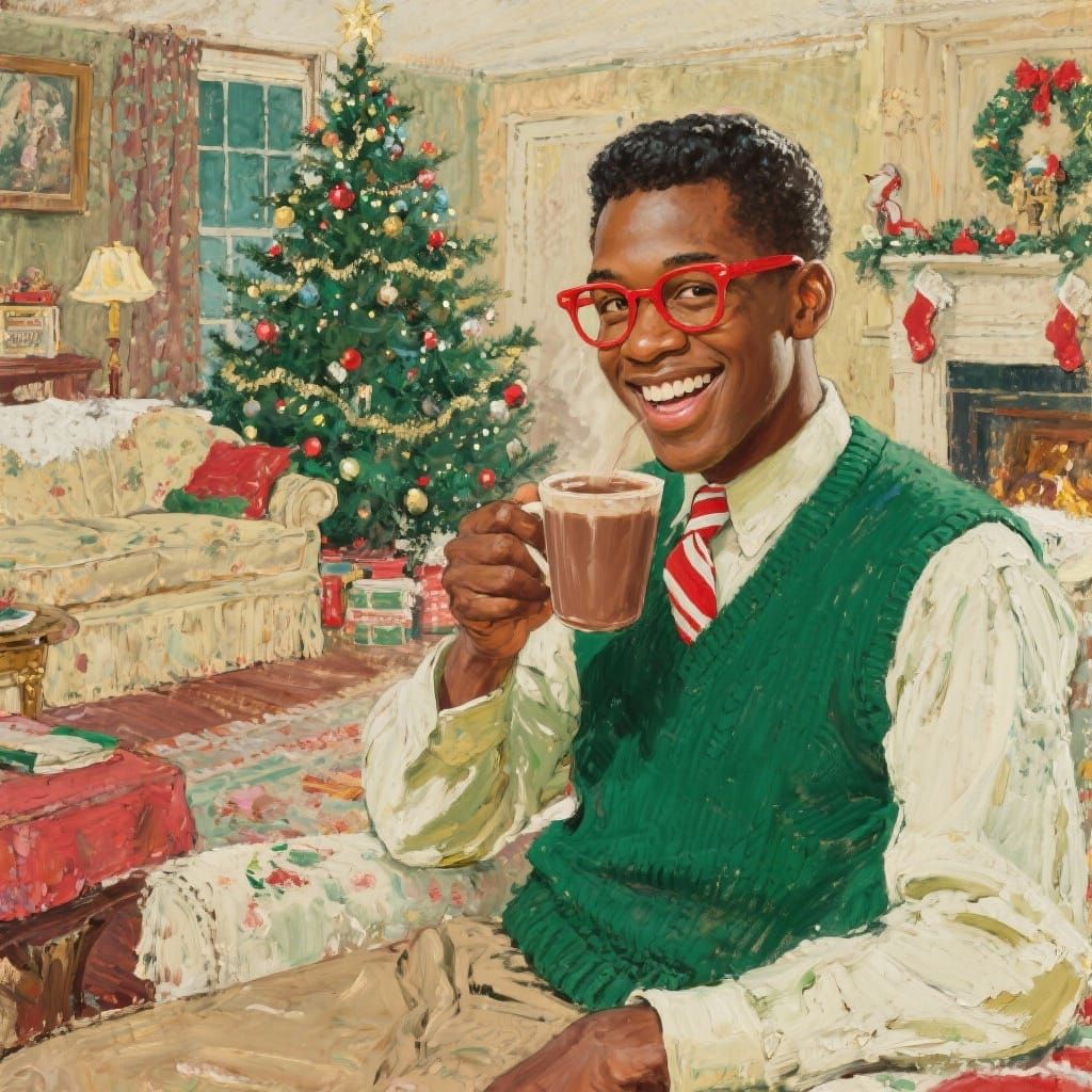 Vintage African American Man Sips Hot Chocolate