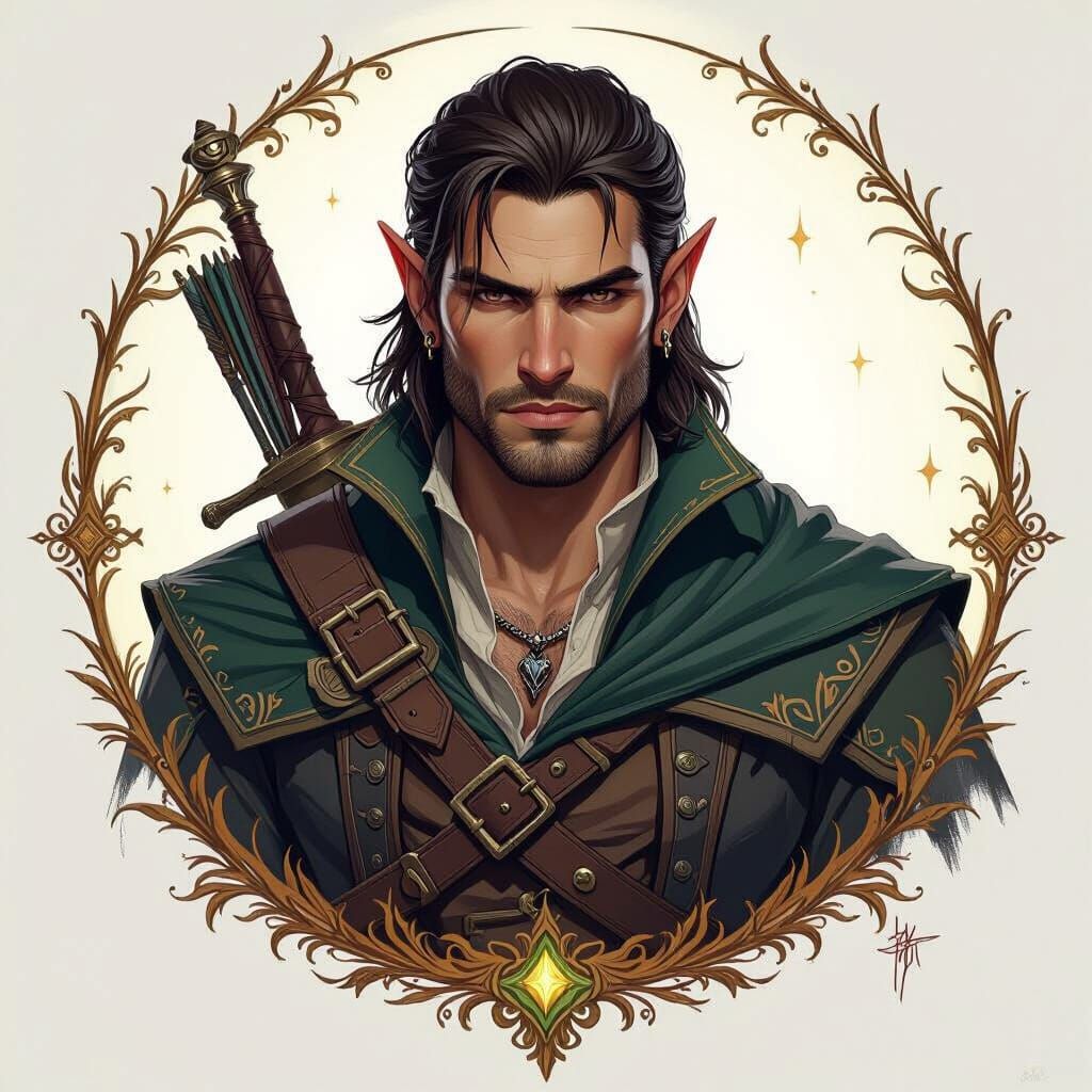 Wood Half-Elf Bandit Portrait in Fantastical Realism Style