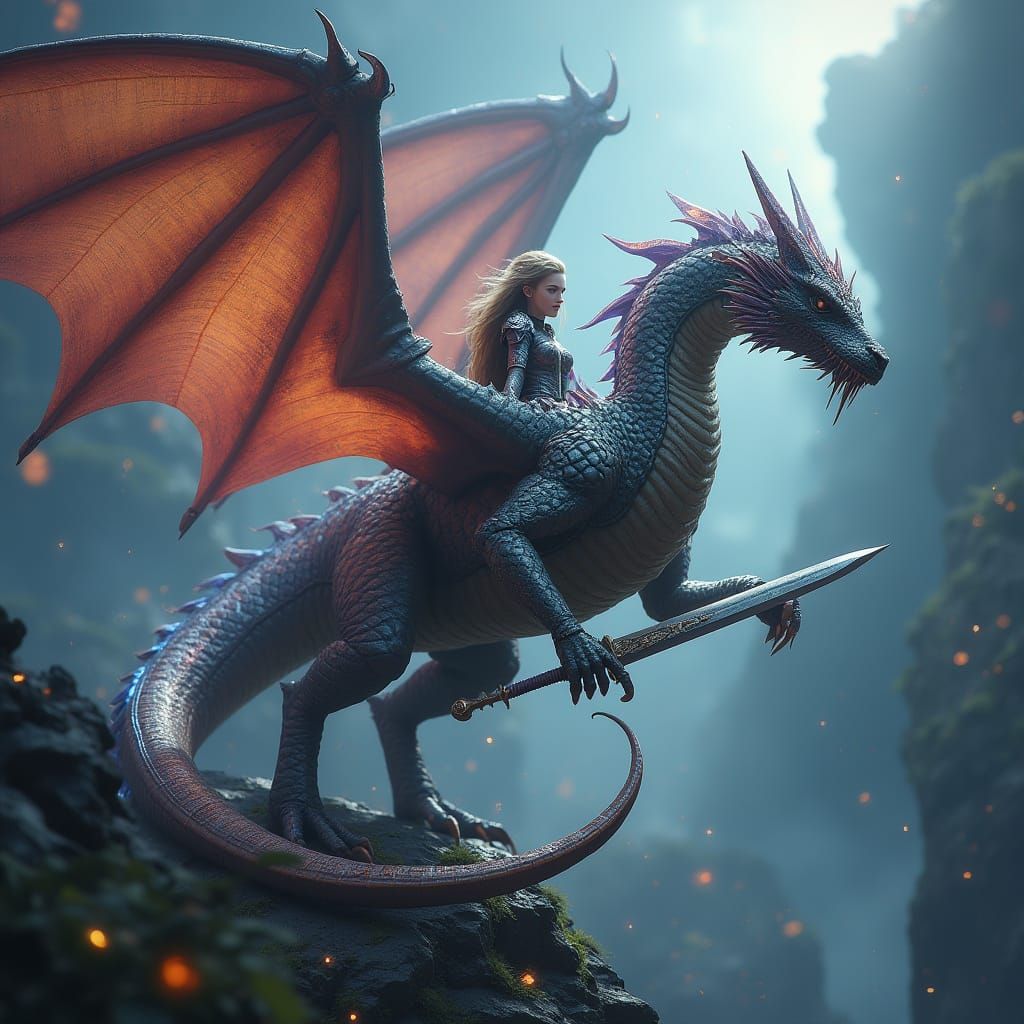 Majestic Hyperrealistic Dragon Transports Valiant Warrior La...