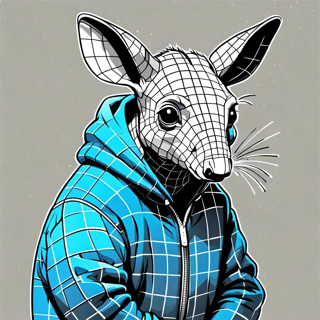 Anthropomorphic Aardvark in Line Grid Art