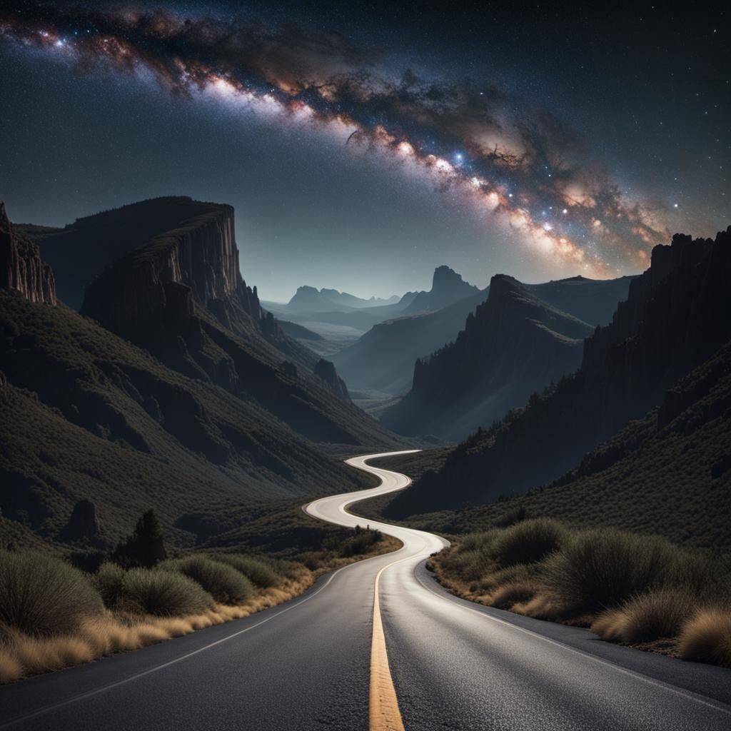 Majestic Mountain Landscape Under Starry Night Sky