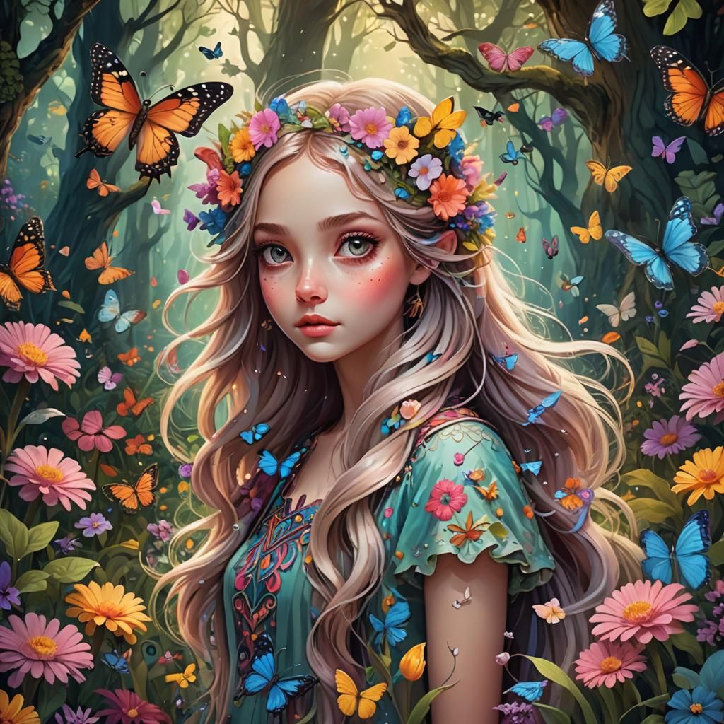 Enchanted Forest Girl: A Whimsical Illustration