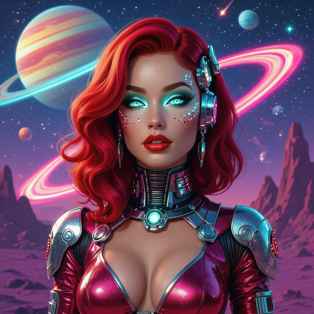 Atomic Age Cyborg in Retrowave Spacepunk Style