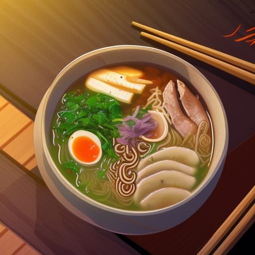 Anime Ramen Bowl in Studio Ghibli Style