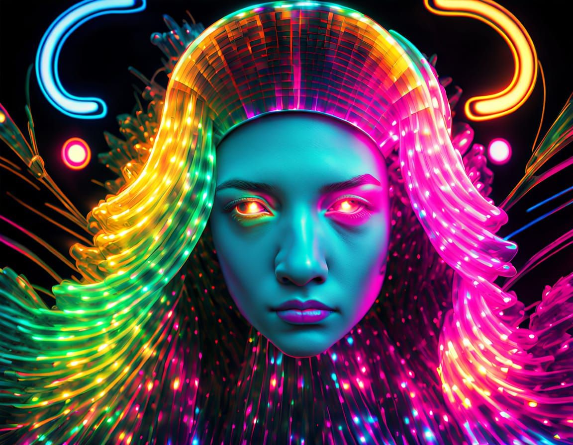 Psychedelic AI Contemplation in Neon 3D