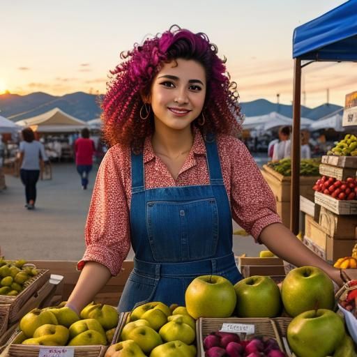 Spanish Punk Woman at Farmer's Market at Sunrise