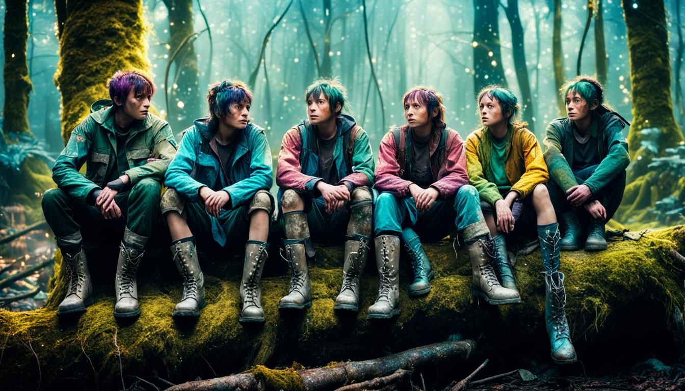 A group of friends sitting in a magical forest