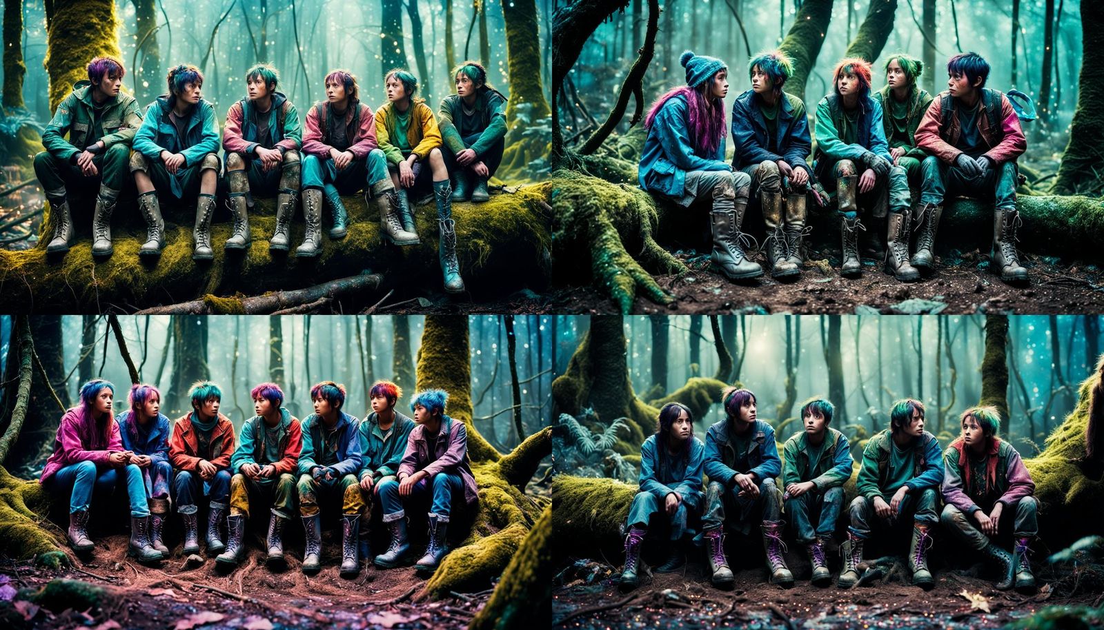 A group of friends sitting in a magical forest