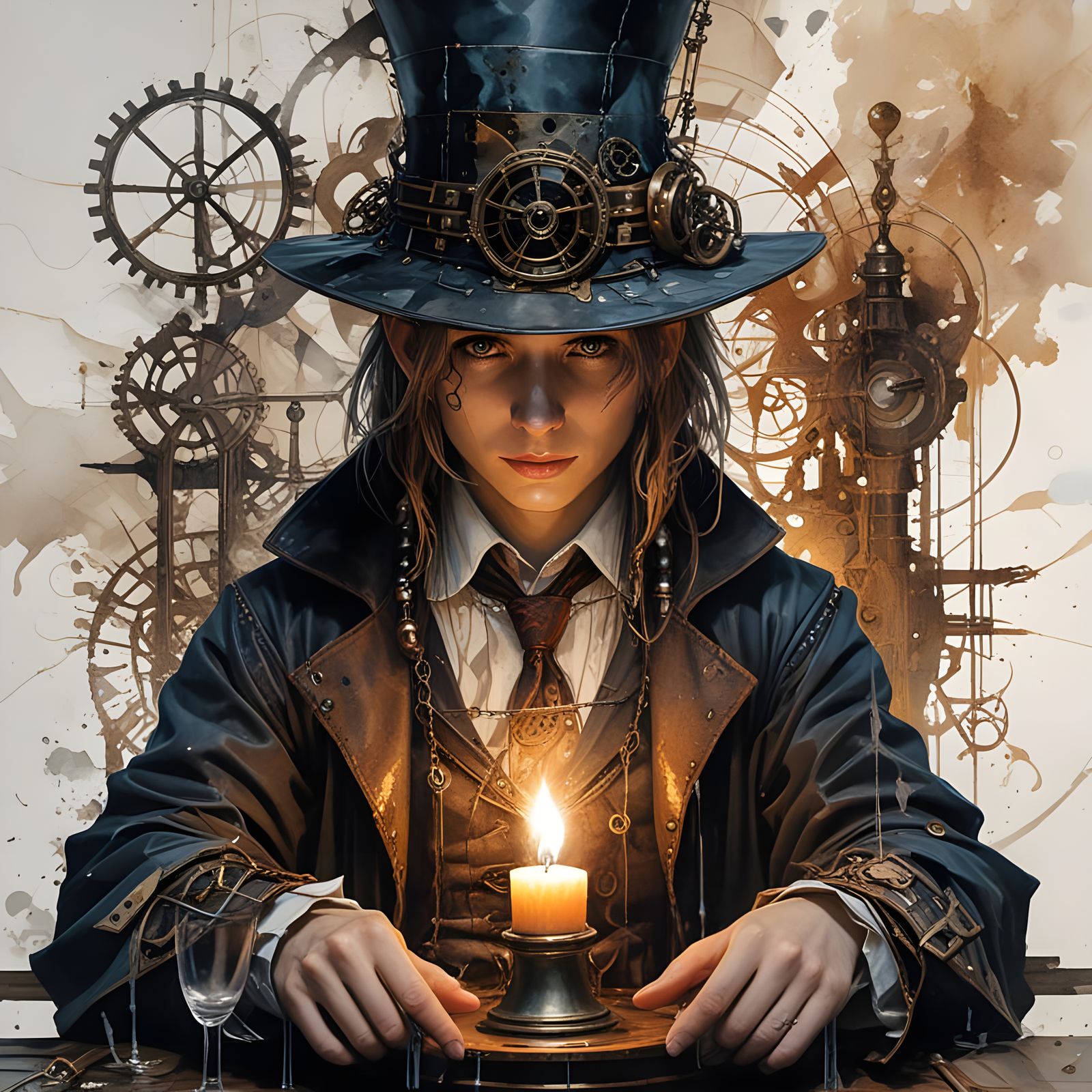Steampunk Alchemist in Ethereal Candlelight