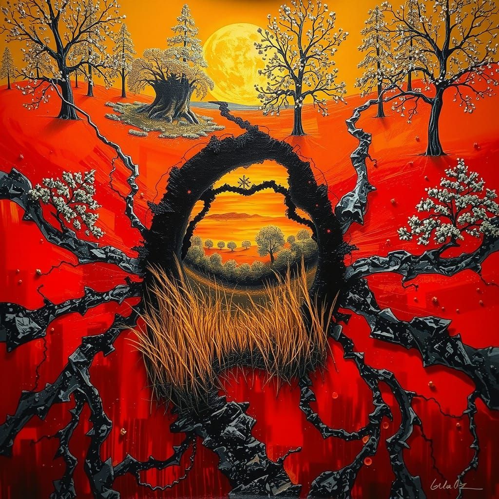 Abstract Expressionist Landscape with Fractal Triadic Colors