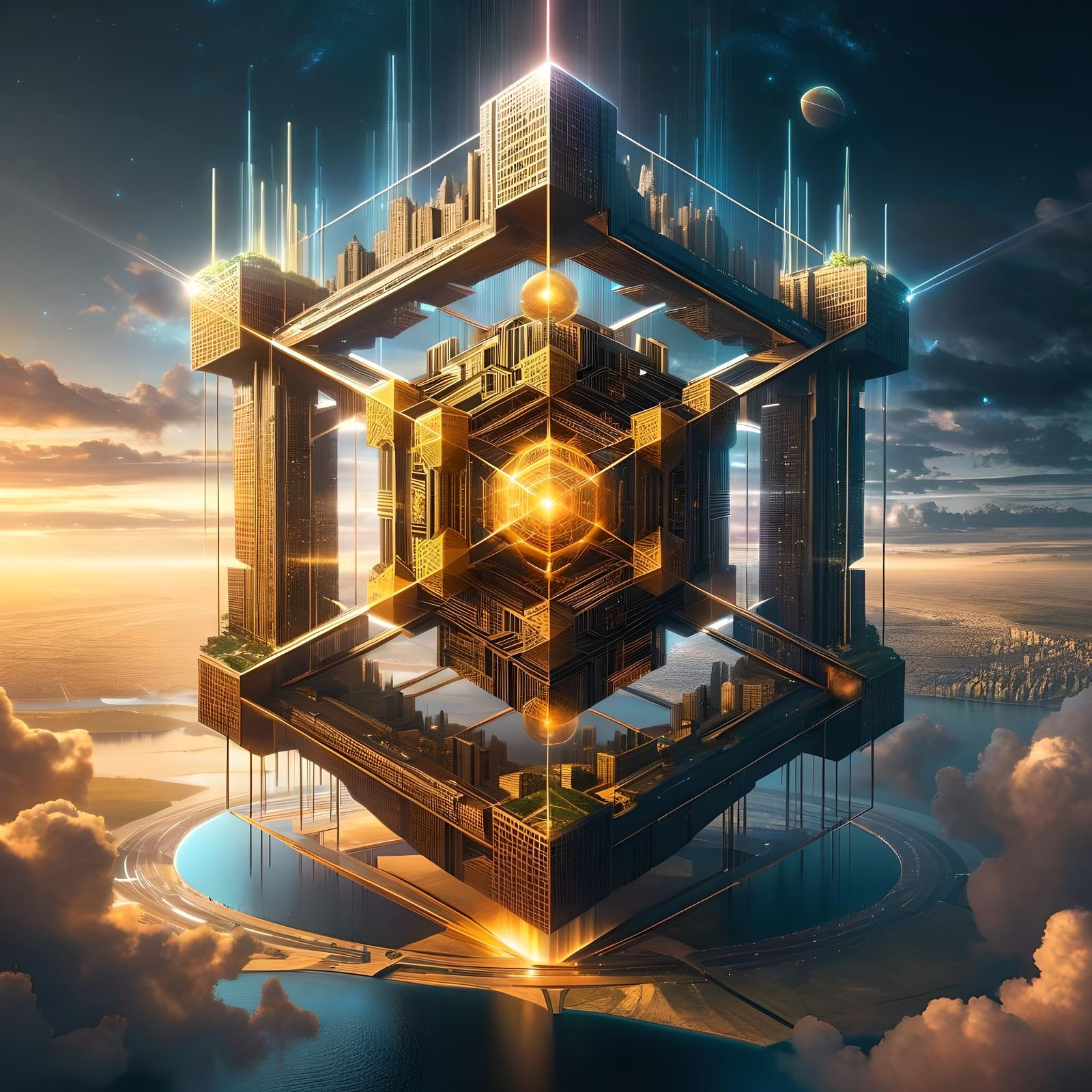Sacred Geometry City in Surreal Landscape