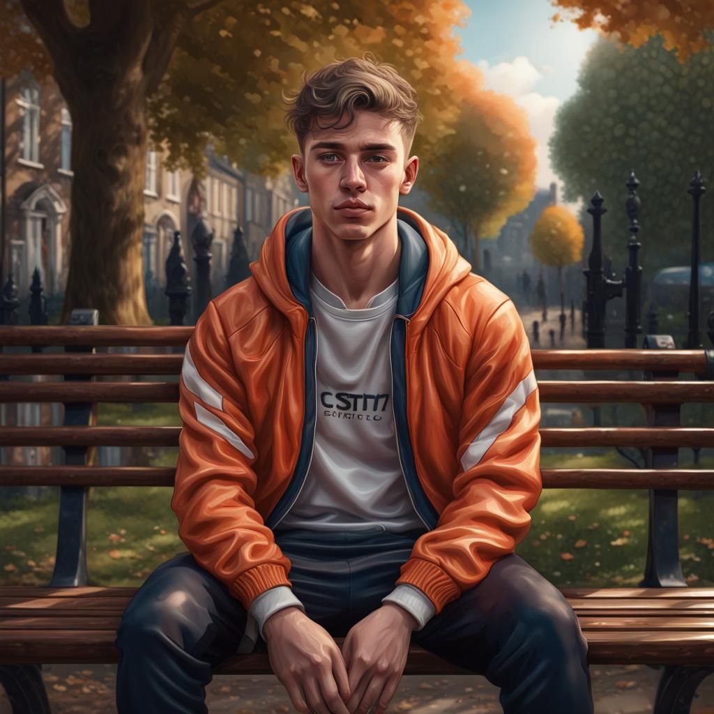 Hyperrealistic Portrait of a Young Man in Park
