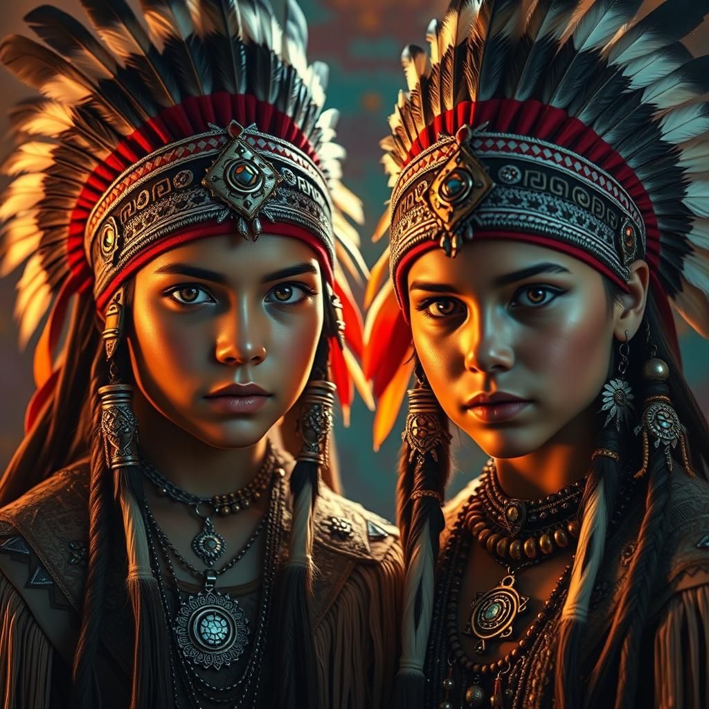 Mohican Girls in Traditional Dress: Digital Art