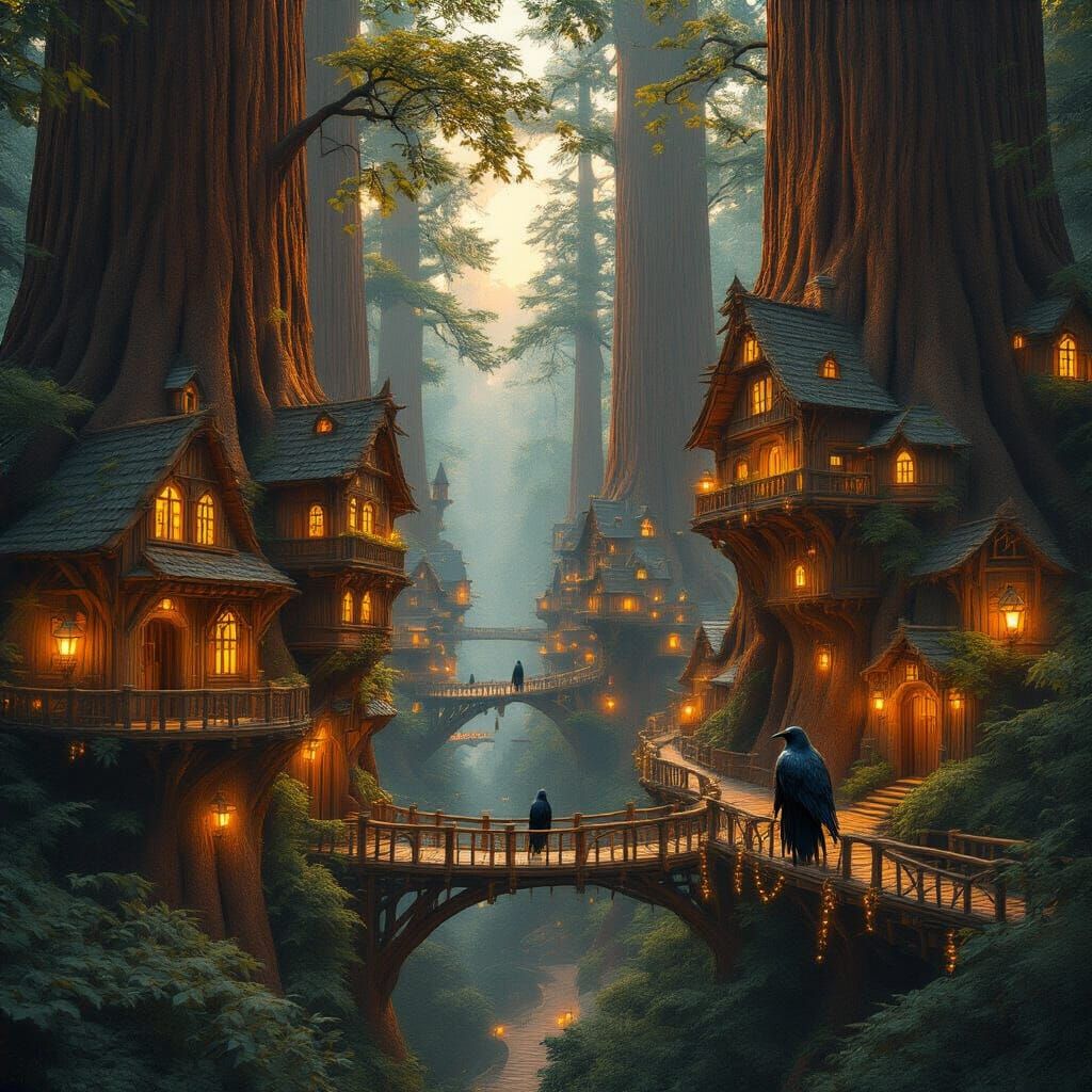 Hyperrealistic Redwood City: A Forest Canopy Metropolis