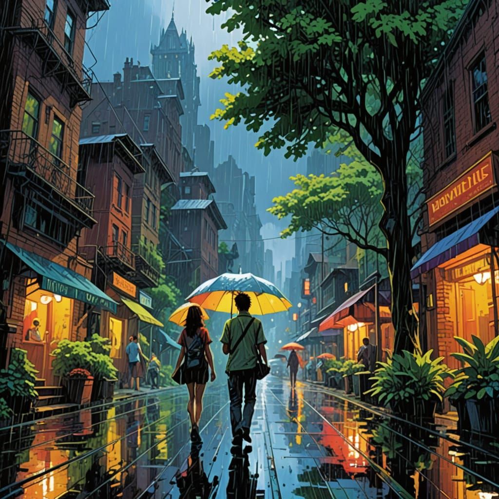 Colorful Rainy Summer Day Illustration