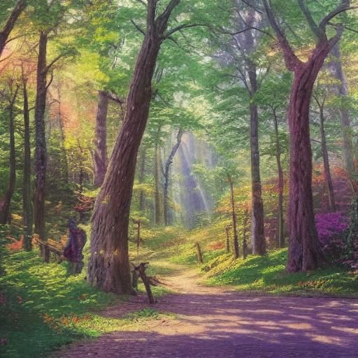 Lush Green Forest in Oil Painting Style