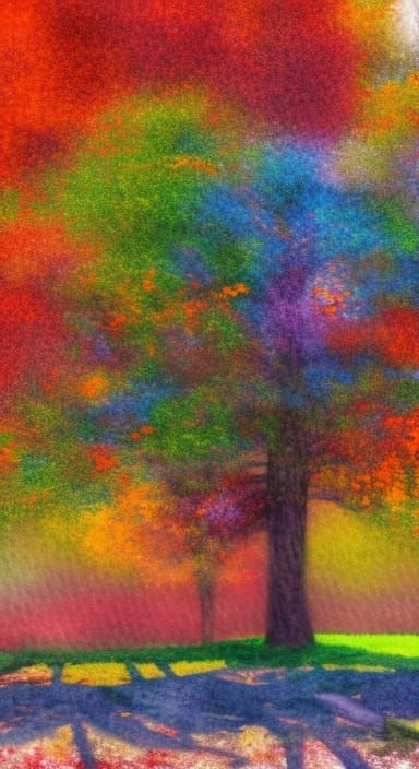 Seasonal Tree: An Impressionist Digital Painting
