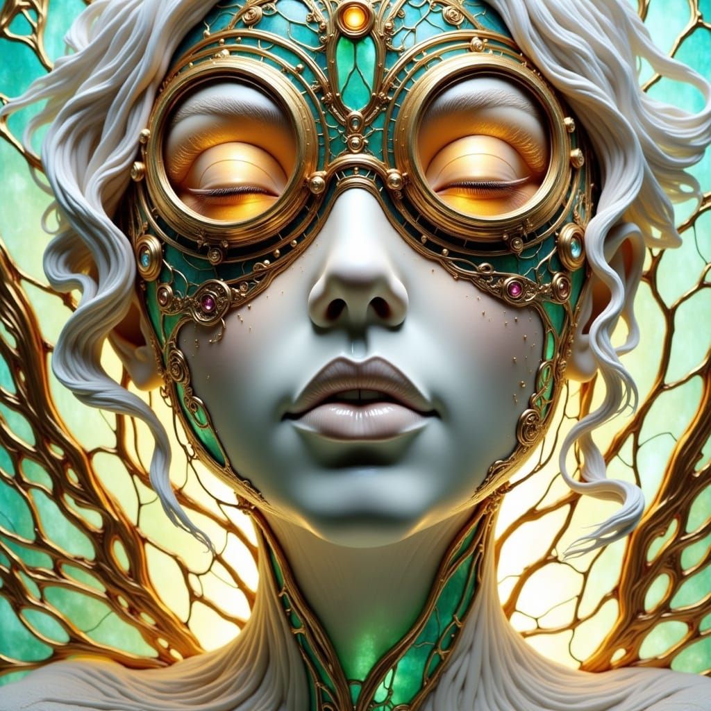 Surreal Sculptural Woman in Steampunk Goggles