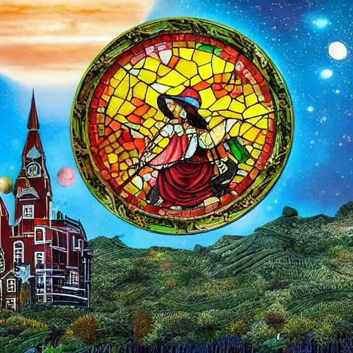 Flying stained glass window